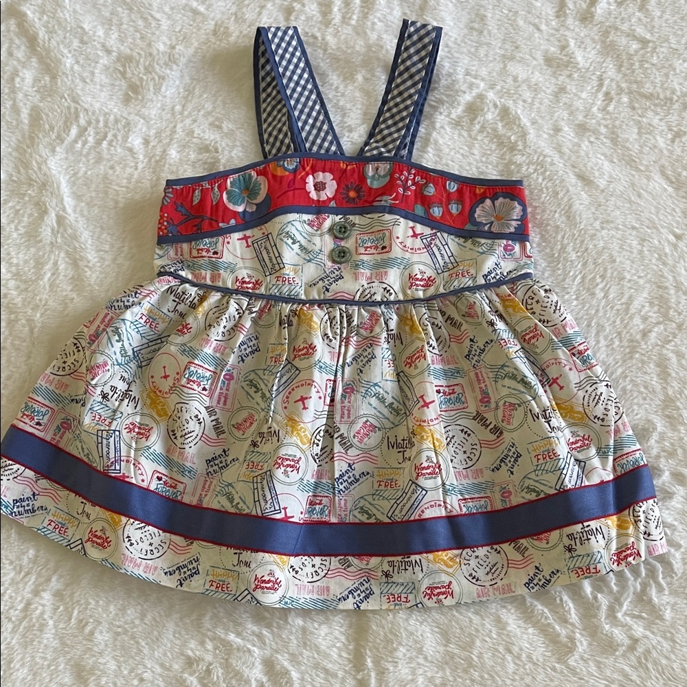Matilda Jane Girls Postal Printed Tunic Top with Navy Trim  SZ 4